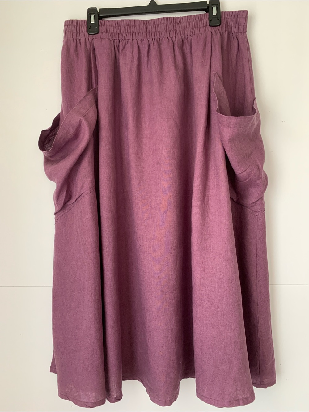 LINTICO Linen A-Line Violet Skirt Elastic Waist with Side Pockets Size XXL